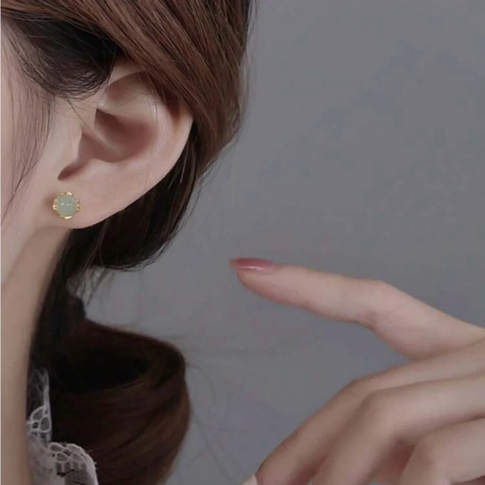 Elegant Gold Jade Stud Earrings
